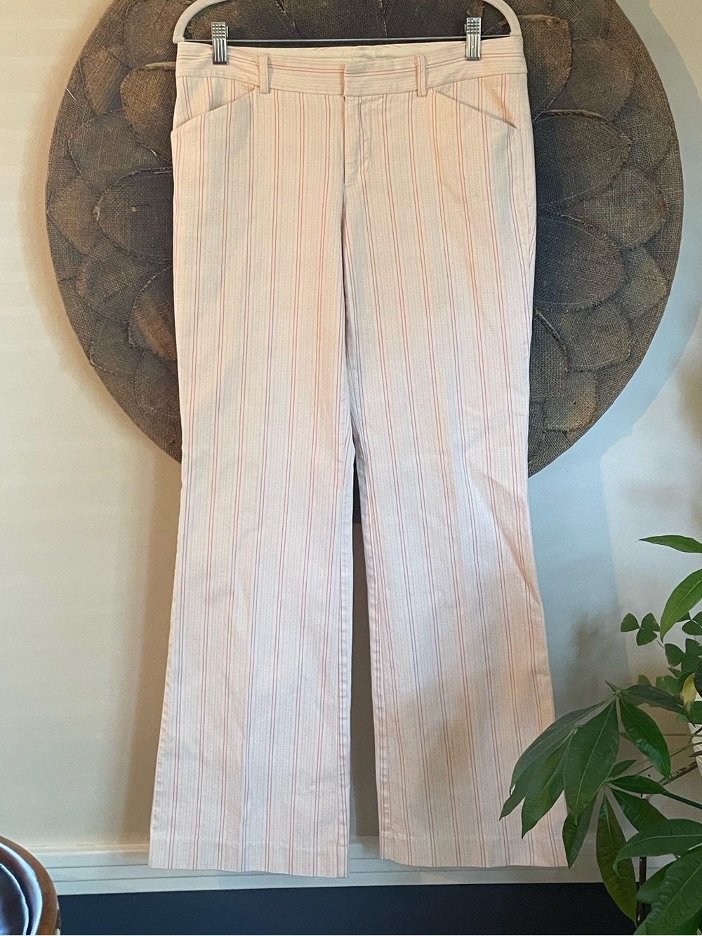 GAP Stretch Cream Pants with Pink Pinstripes